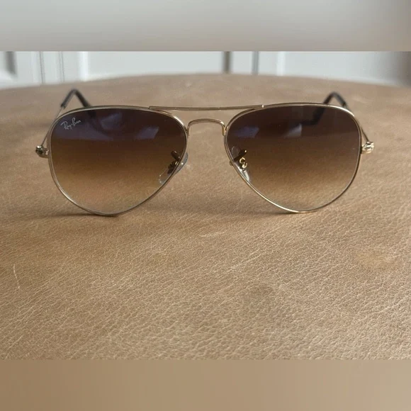 Ray-Ban Gold and Brown Aviator Sunglasses - Picture 2 of 5